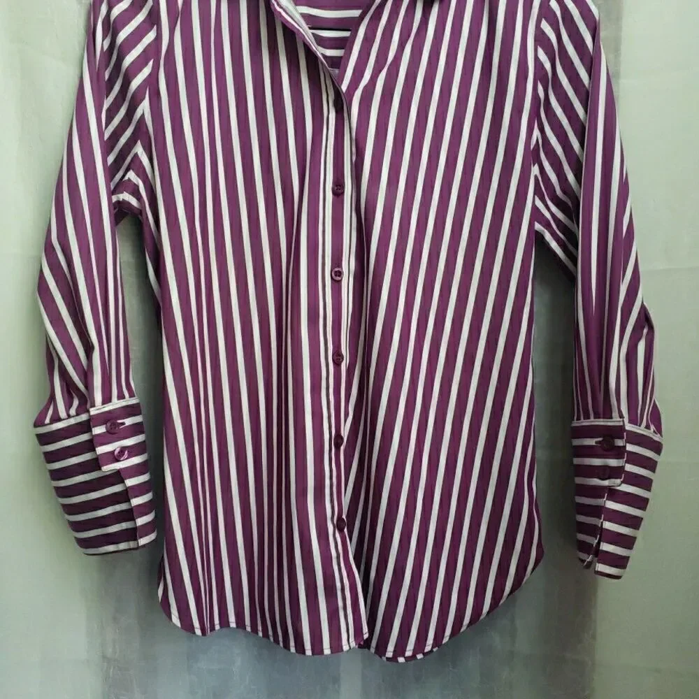 Chico's Women Striped Long Sleeve Button-Up Shirt Multicolor Size 0 US S